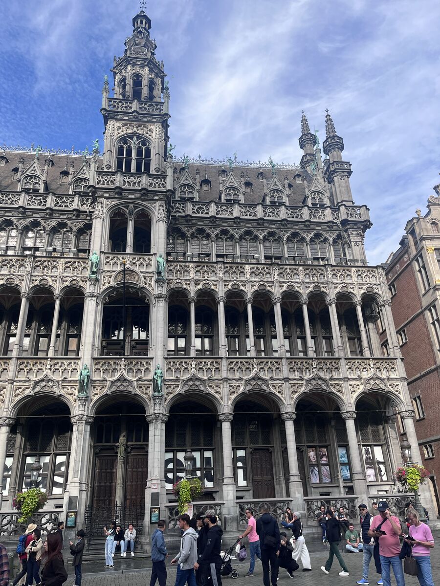 The King's House on the Grand-Place, its arcaded front and open stone belfry seen from across the square.